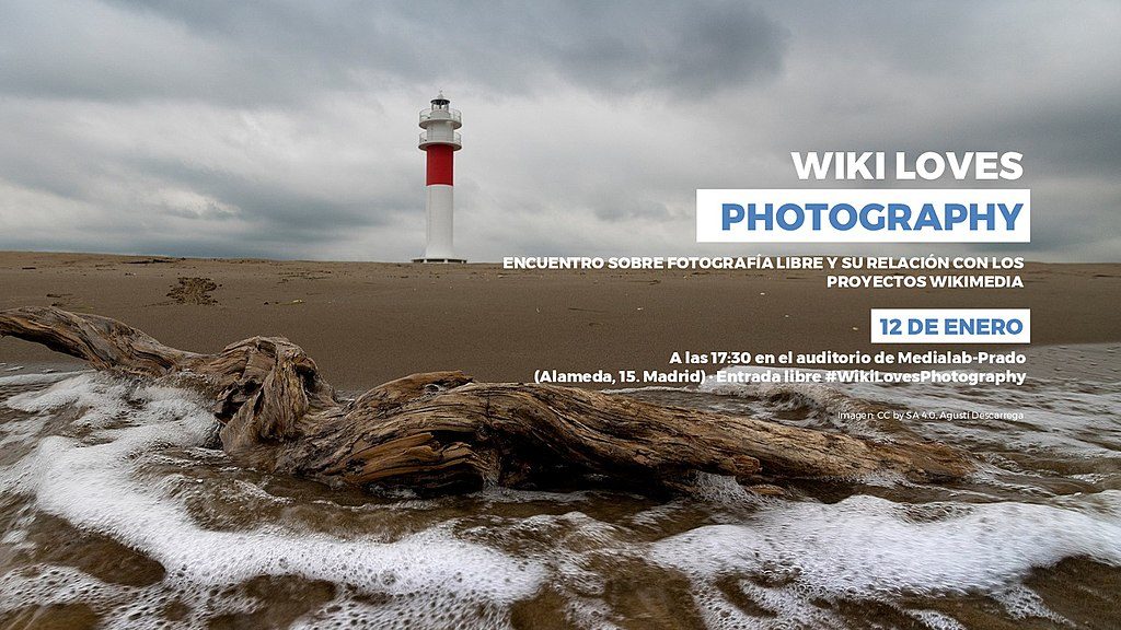 Cartel promocional Wiki Loves Photography, encuentro sobre fotografía libre y su relación con los proyectos wikimedia